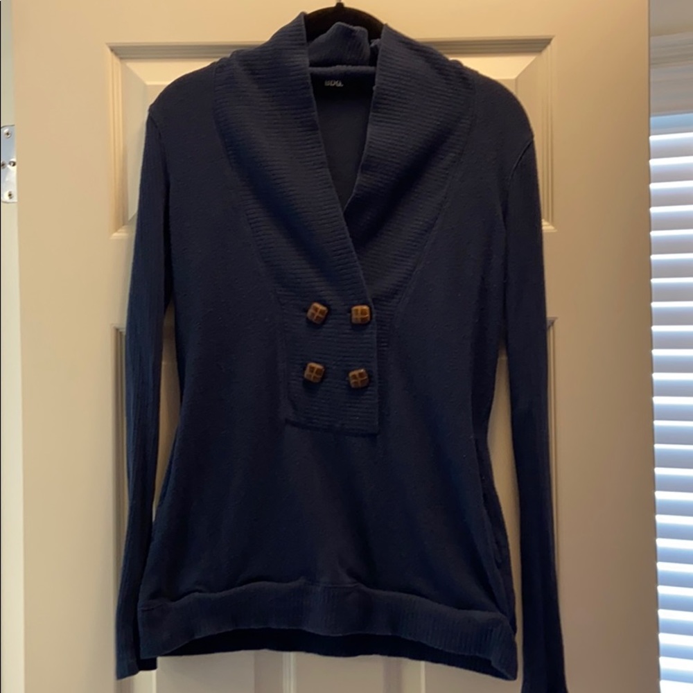 Shawl collar sweater with button detail